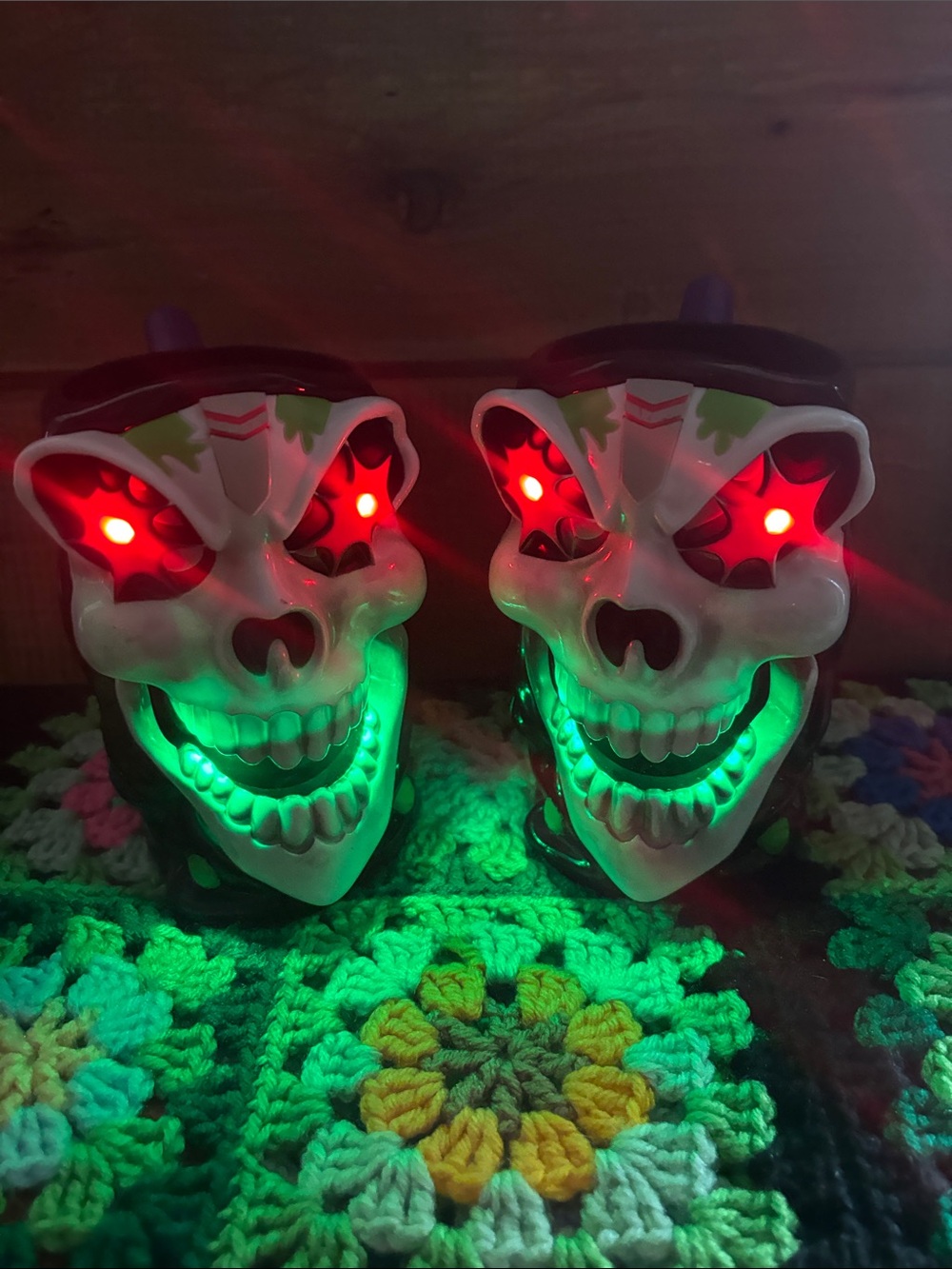 Monster Jam Grave Digger Light Up Skull Mug Cup Set of 2 Red Eyes Works